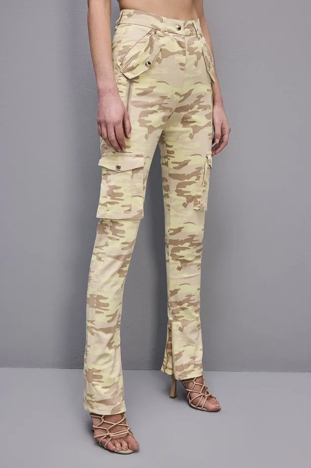 Patrizia Pepe Stretch Twill Cargo Pants Camou Print Apparel Slim and Skinny