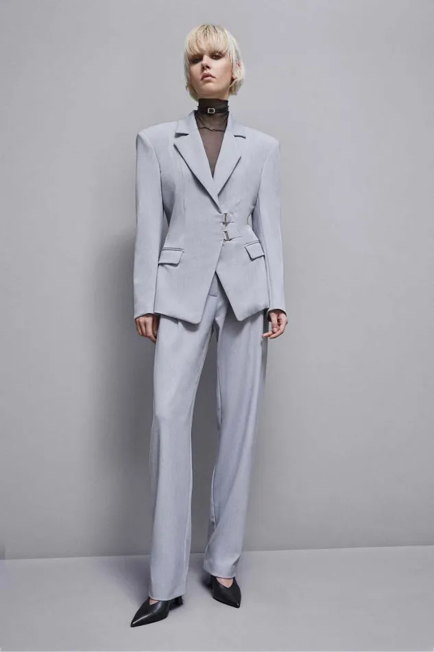 Patrizia Pepe Stretch Viscose Hookandeye Jacket Grey Grigio Chiaro Mel Apparel Blazers
