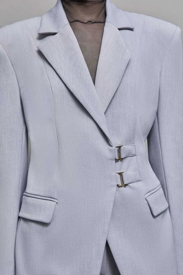 Patrizia Pepe Stretch Viscose Hookandeye Jacket Grey Grigio Chiaro Mel Apparel Blazers