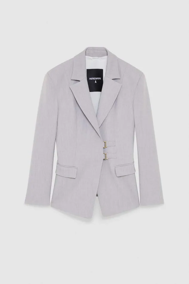 Patrizia Pepe Stretch Viscose Hookandeye Jacket Grey Grigio Chiaro Mel Apparel Blazers