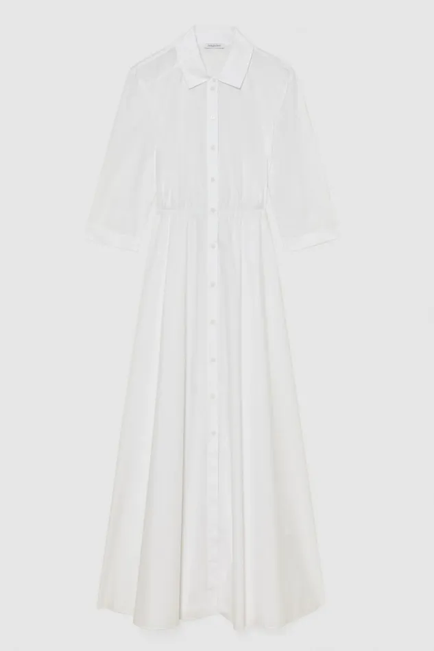 Patrizia Pepe Threequarter Sleeve Cotton Chemisier Dress White Bianco Ottico Apparel Long