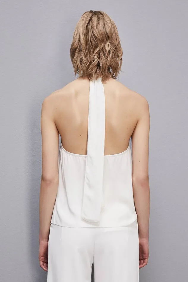 Patrizia Pepe Top Shirt In Certified Viscose With Knot Neckline White Bianco Apparel Blouses