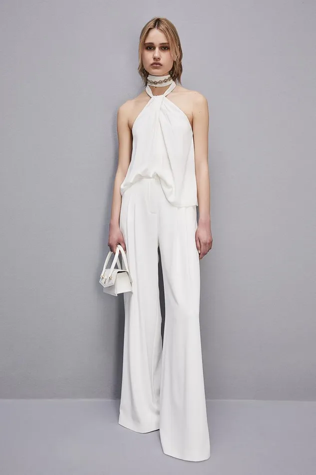 Patrizia Pepe Top Shirt In Certified Viscose With Knot Neckline White Bianco Apparel Blouses