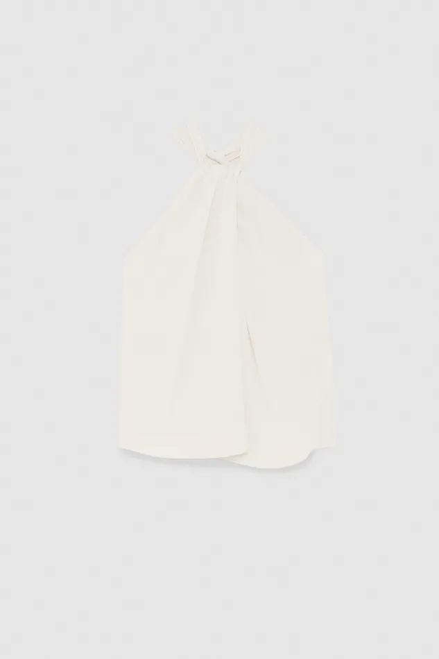 Patrizia Pepe Top Shirt In Certified Viscose With Knot Neckline White Bianco Apparel Blouses