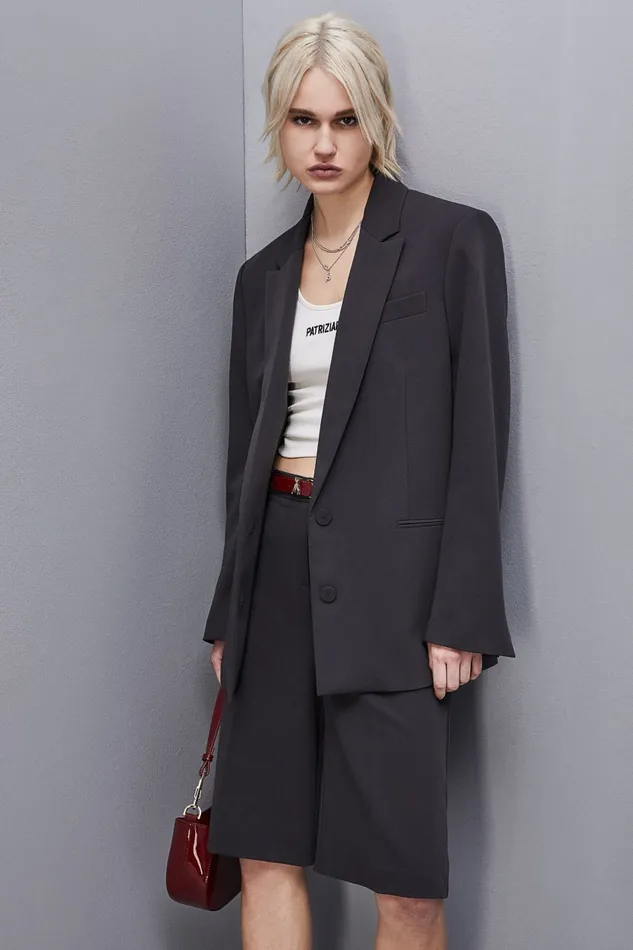 Patrizia Pepe Twobutton Over Jacket In Viscose Grey Milano Gray Apparel Blazers