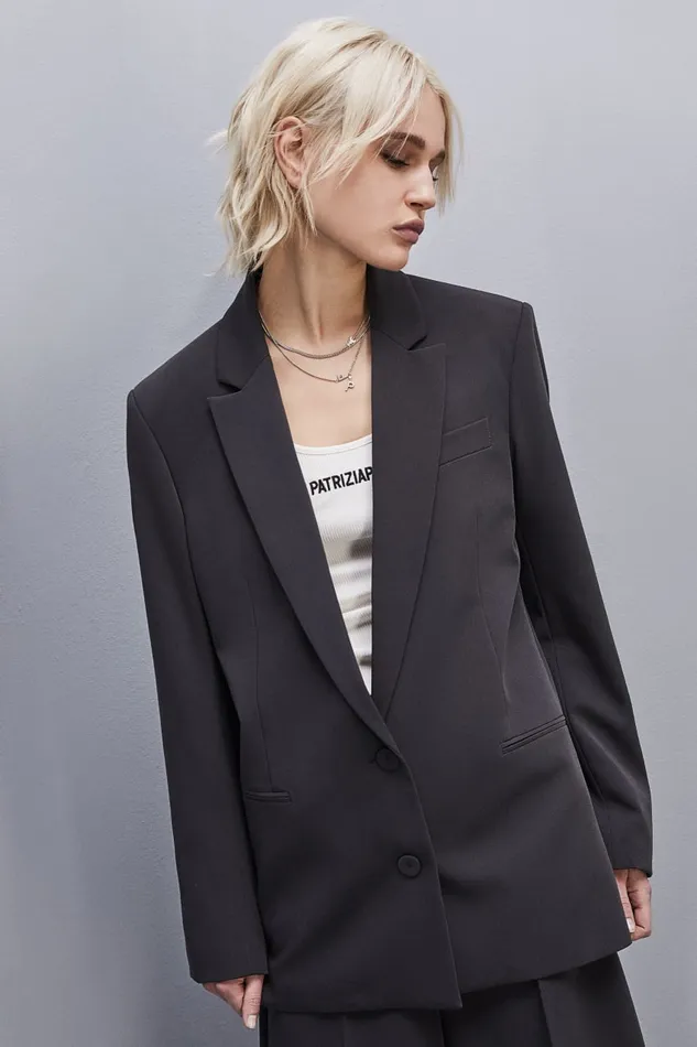 Patrizia Pepe Twobutton Over Jacket In Viscose Grey Milano Gray Apparel Blazers