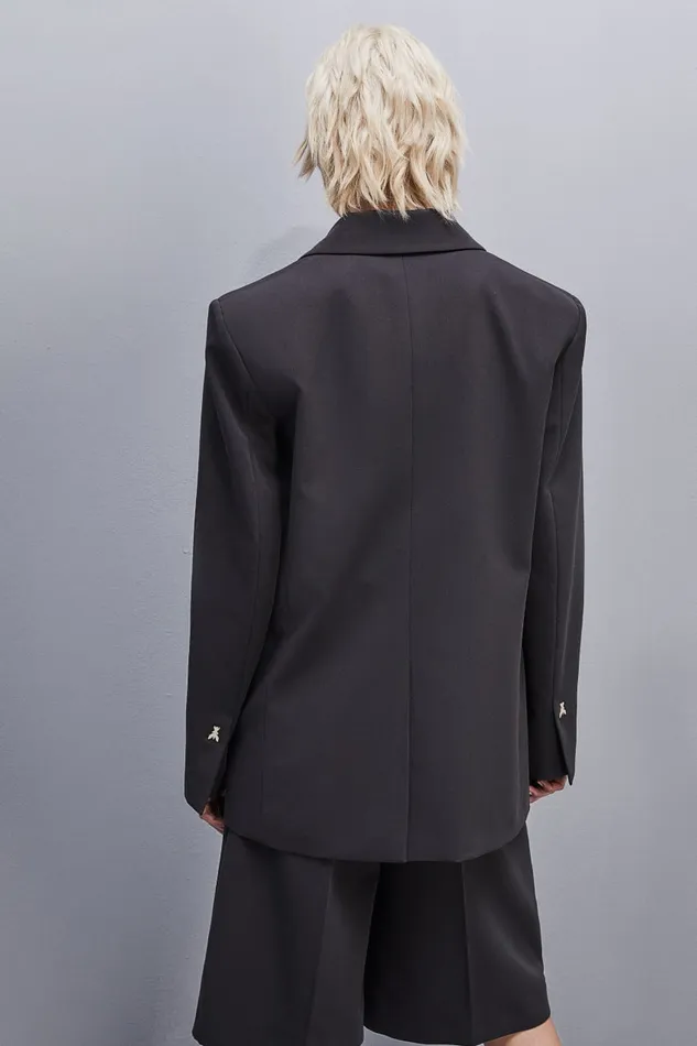 Patrizia Pepe Twobutton Over Jacket In Viscose Grey Milano Gray Apparel Blazers