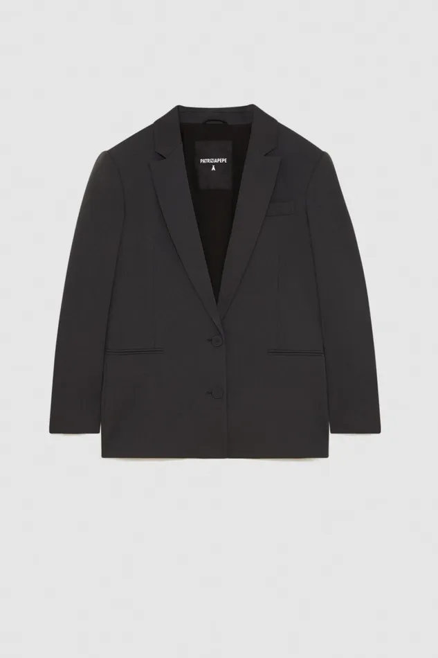 Patrizia Pepe Twobutton Over Jacket In Viscose Grey Milano Gray Apparel Blazers