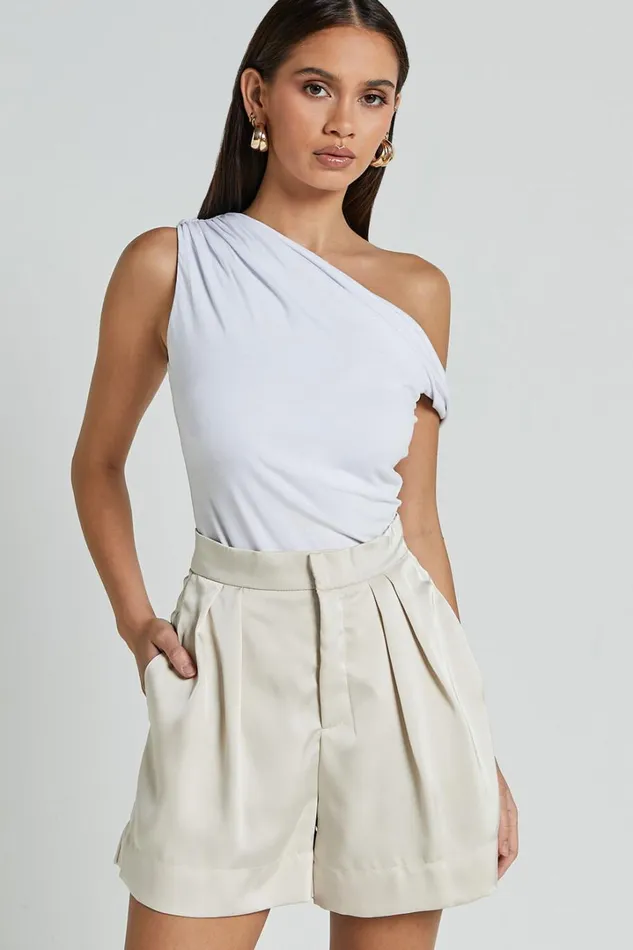 Percy Shorts 8211 High Waist Pleated Satin Shorts In Oyster Women Showpo Shorts