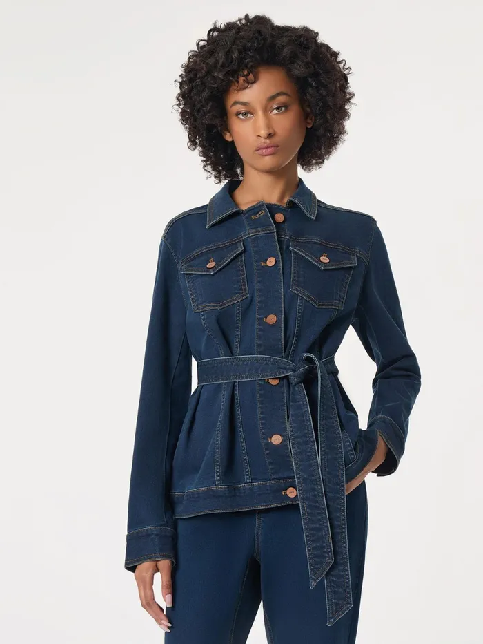 Petite Denim Belted ButtonFront Jacket Women Jones New York Petite Outerwear