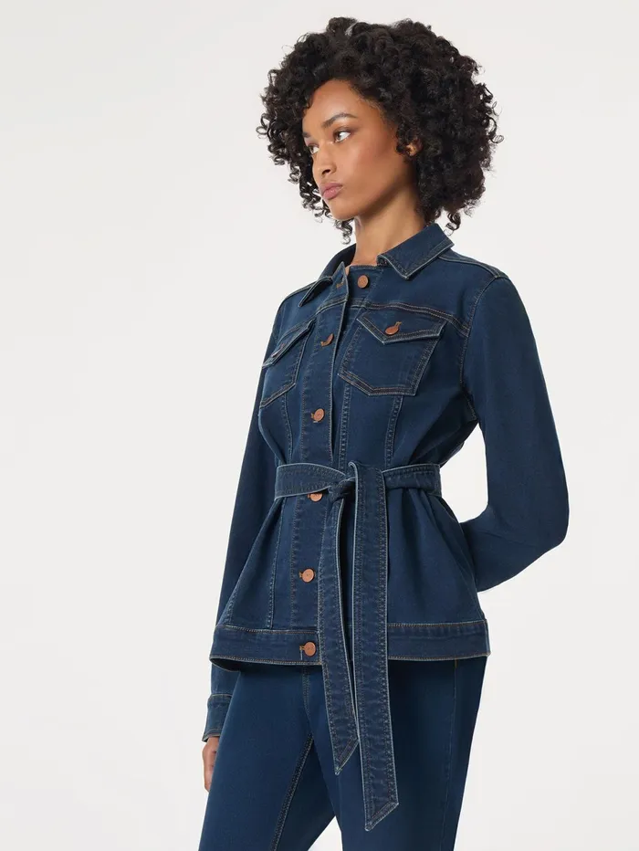 Petite Denim Belted ButtonFront Jacket Women Jones New York Petite Outerwear Petite Denim Belted ButtonFront Jacket Women Jones New York Petite Outerwear