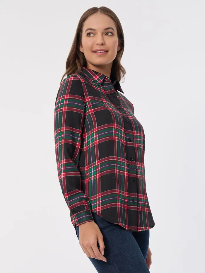 Plaid Button Front Collared Shirt Women Jones New York Tops and Blouses Plaid Button Front Collared Shirt Women Jones New York Tops and Blouses