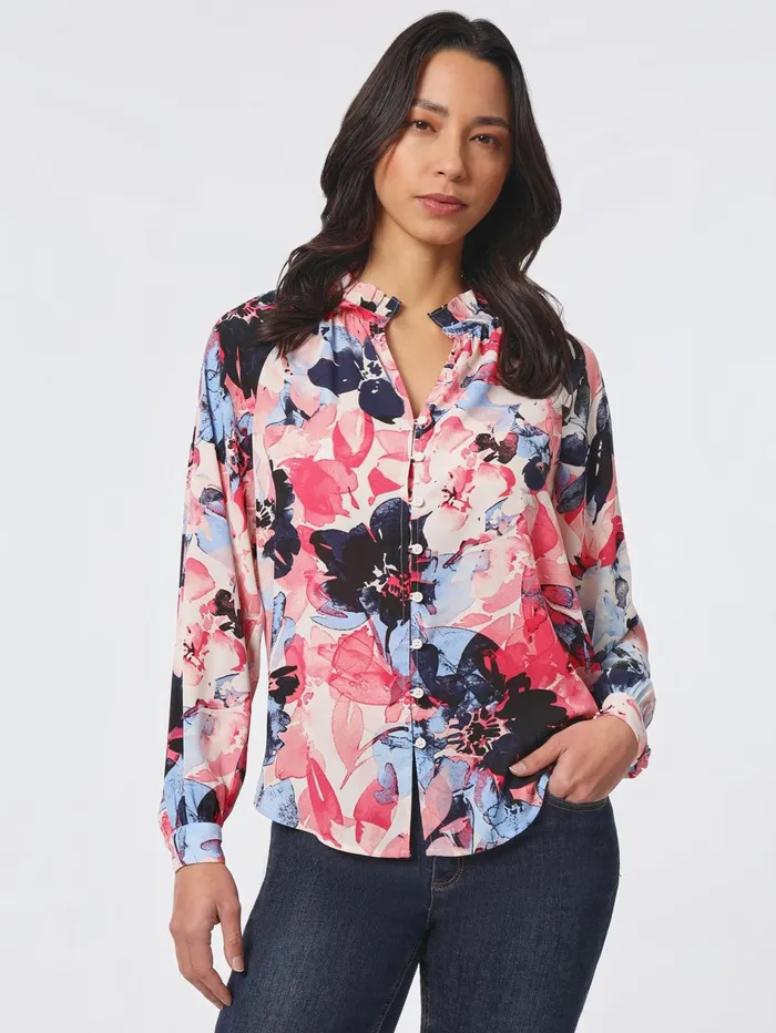 Plus Size Ruffle Neck Puff Sleeve Peasant Blouse Women Jones New York Plus Tops
