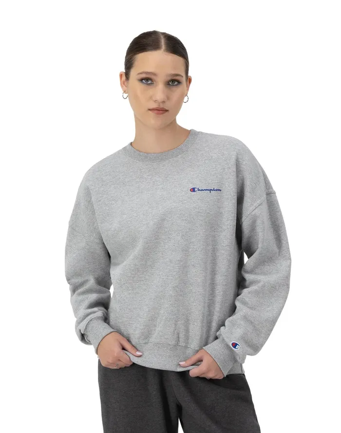Powerblend Crewneck Sweatshirt Small Script Logo Oxford Grey Women Champion Hoodies and Sweatshirts Powerblend Crewneck Sweatshirt Small Script Logo Oxford Grey Women Champion Hoodies and Sweatshirts