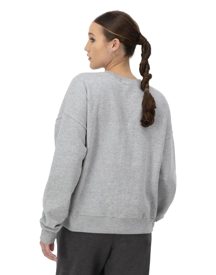 Powerblend Crewneck Sweatshirt Small Script Logo Oxford Grey Women Champion Hoodies and Sweatshirts