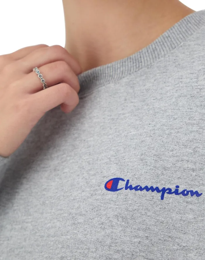Powerblend Crewneck Sweatshirt Small Script Logo Oxford Grey Women Champion Hoodies and Sweatshirts