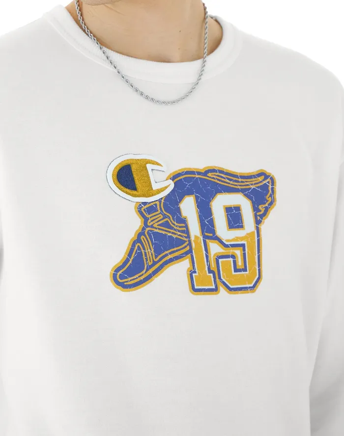 Powerblend Crewneck Sweatshirt Winged Foot Patch Logo White Men Champion Hoodies and Sweatshirts