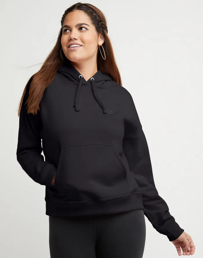 Powerblend Hoodie C Logo Black Women Champion Hoodies and Sweatshirts
