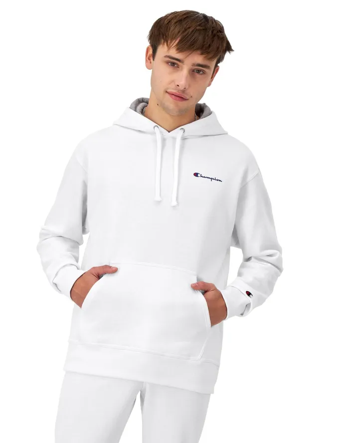 Powerblend Hoodie Classic Script Logo White Men Champion Hoodies and Sweatshirts
