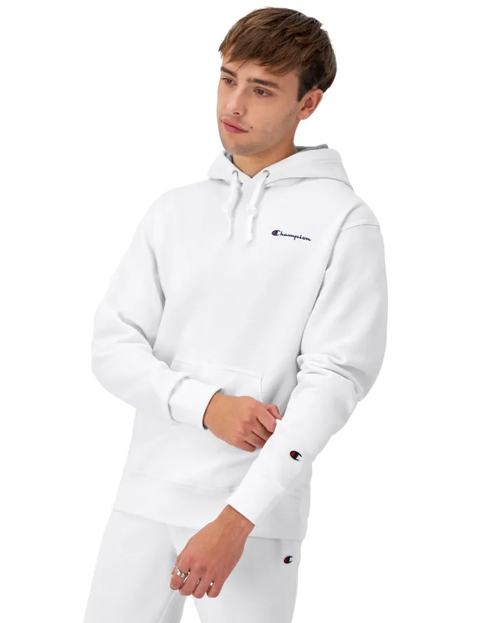 Powerblend Hoodie Classic Script Logo White Men Champion Hoodies and Sweatshirts
