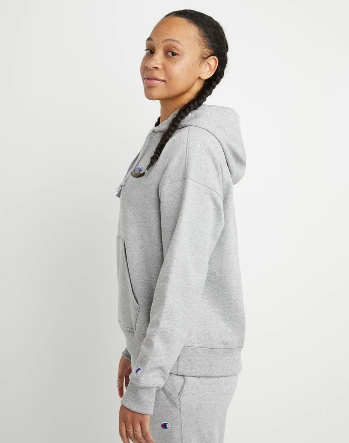 Powerblend Hoodie Script Logo Oxford Grey Women Champion Hoodies and Sweatshirts