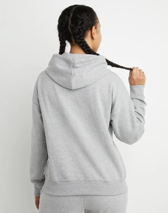 Powerblend Hoodie Script Logo Oxford Grey Women Champion Hoodies and Sweatshirts