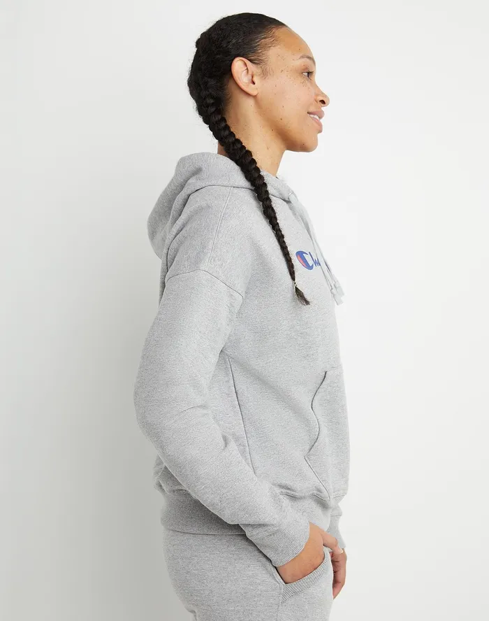 Powerblend Hoodie Script Logo Oxford Grey Women Champion Hoodies and Sweatshirts