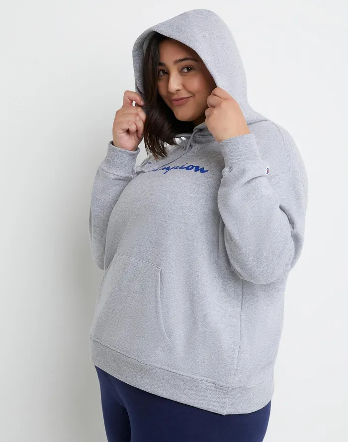 Powerblend Hoodie Script Logo Plus Size Oxford Grey Women Champion Hoodies and Sweatshirts