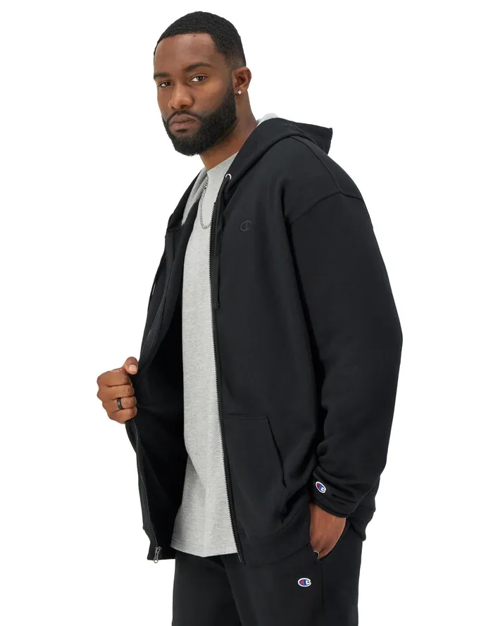 Powerblend Hoodie Zip Up C Logo Big and Tall Black Men Champion Hoodies and Sweatshirts