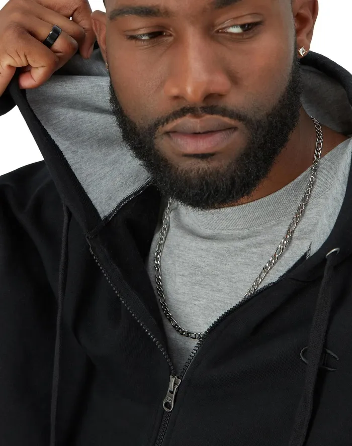 Powerblend Hoodie Zip Up C Logo Big and Tall Black Men Champion Hoodies and Sweatshirts