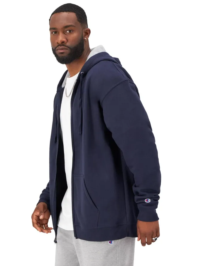 Powerblend Hoodie Zip Up C Logo Big and Tall Navy Men Champion Hoodies and Sweatshirts