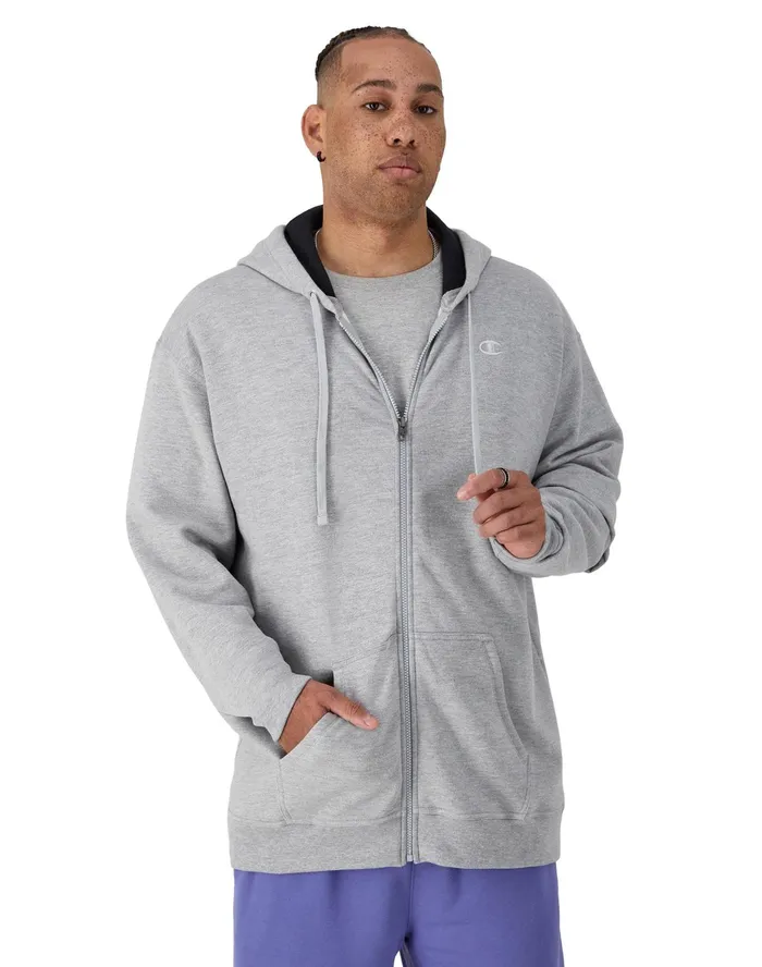 Powerblend Hoodie Zip Up C Logo Big and Tall Oxford Grey Men Champion Hoodies and Sweatshirts