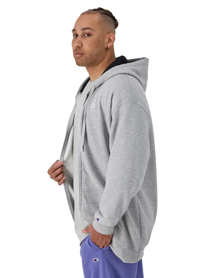 Powerblend Hoodie Zip Up C Logo Big and Tall Oxford Grey Men Champion Hoodies and Sweatshirts