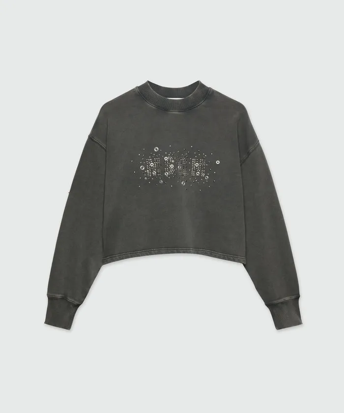 PreWashed Effect Crop Sweatshirt With Studs Women MSGM Hoodies And Sweatshirts