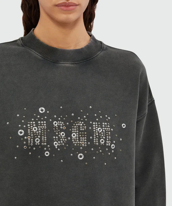 PreWashed Effect Crop Sweatshirt With Studs Women MSGM Hoodies And Sweatshirts