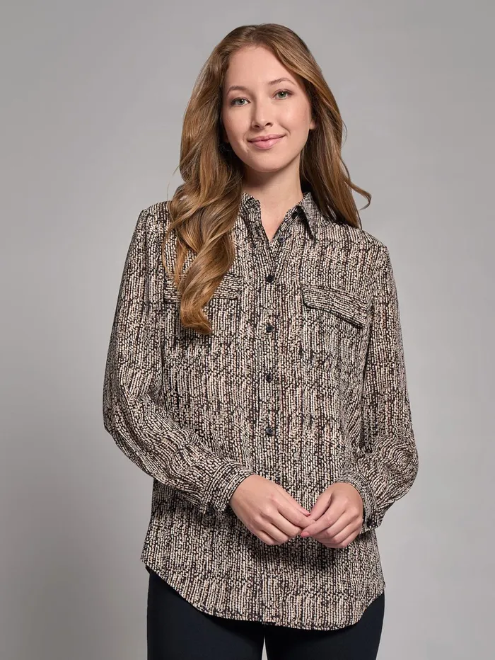 Print Crepe De Chine Utility Blouse Women Jones New York Tops and Blouses