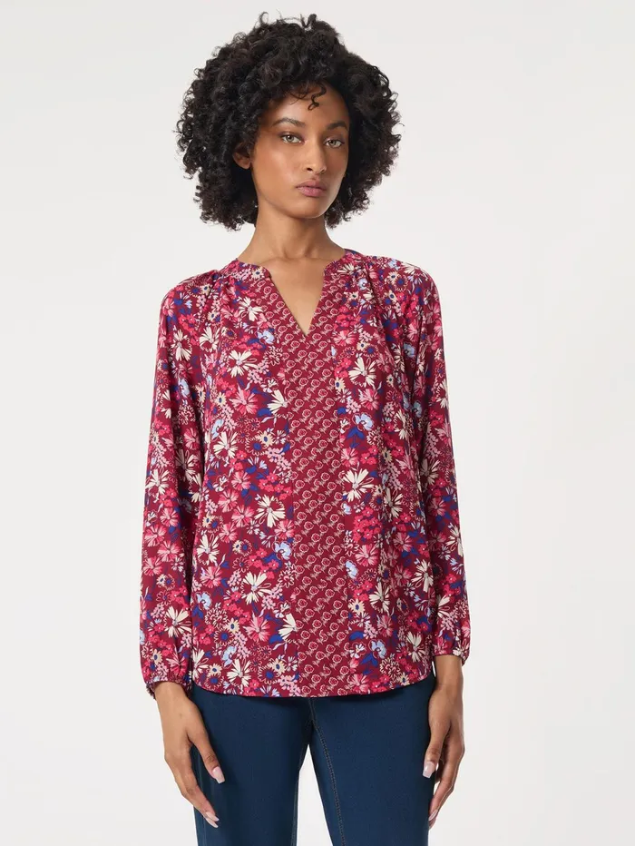 Printed Long Sleeve Raglan Blouse Crepe De Chine Women Jones New York Sale