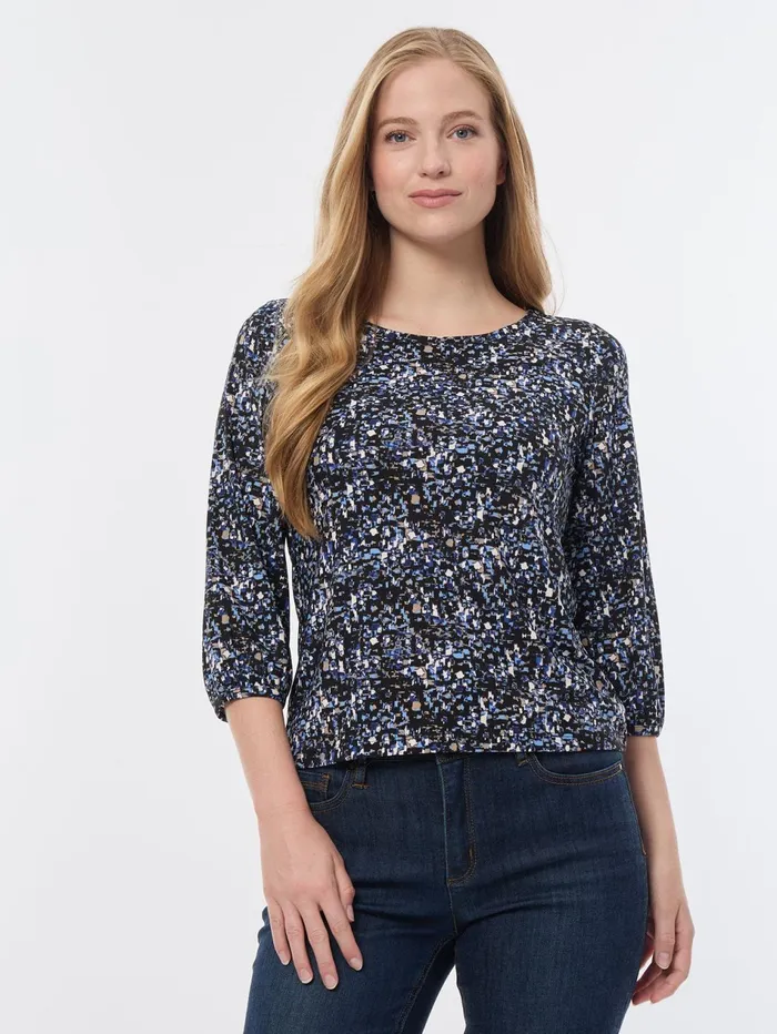 Printed Puff Sleeve Top Moss Crepe Women Jones New York Tops and Blouses