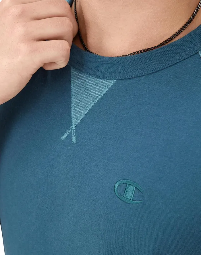 Raglan Sleeve TShirt Striped C Logo Metallic Tealmetallic Teal Heather Men Champion TShirts and Tops