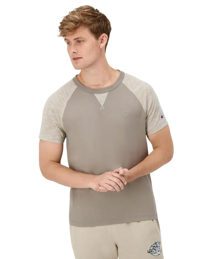 Raglan Sleeve TShirt Striped C Logo Sandalwood Greysandalwood Greyarctic Cold Beige Men Champion TShirts and Tops Raglan Sleeve TShirt Striped C Logo Sandalwood Greysandalwood Greyarctic Cold Beige Men Champion TShirts and Tops
