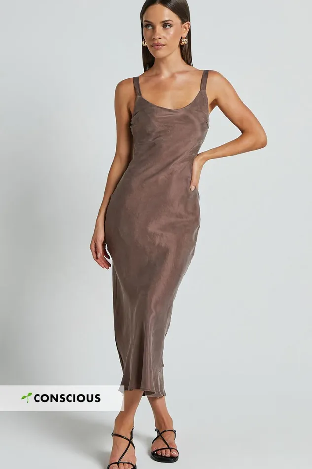 Ramirez Midi Dress 8211 Wide Strap Cupro Bias Cut Dress In Chocolate Women Showpo Dresses Ramirez Midi Dress 8211 Wide Strap Cupro Bias Cut Dress In Chocolate Women Showpo Dresses