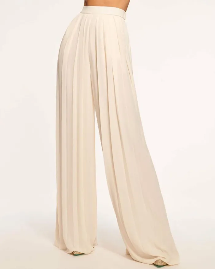 Ramy Brook Bottoms Women Hal Pleated Wide Leg Pant Light Sandstone