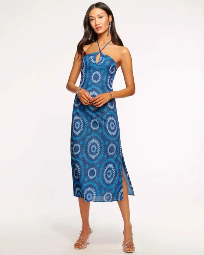 Ramy Brook Dresses Women Aya Halter Midi Dress Blue Medallion