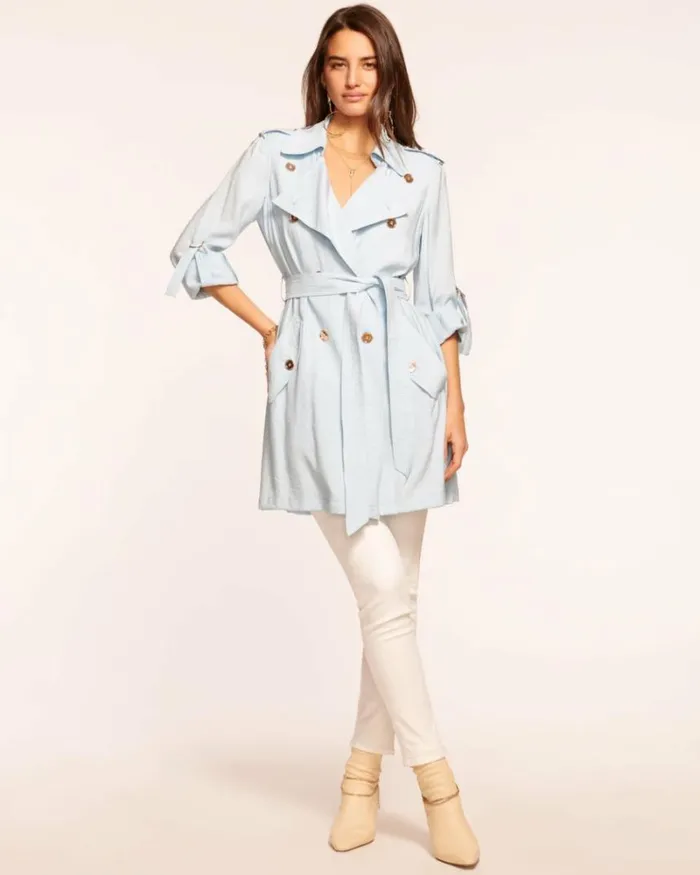 Ramy Brook Jackets Women Avalynn Trench Coat Crystal Blue