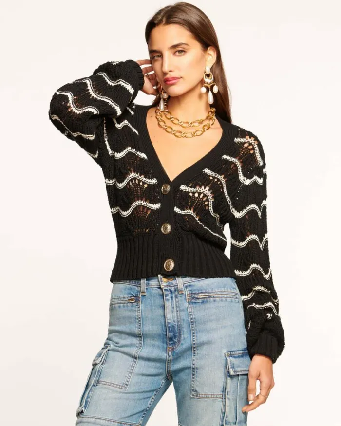 Ramy Brook Sweaters Women Daniella Cardigan Sweater Black Wave