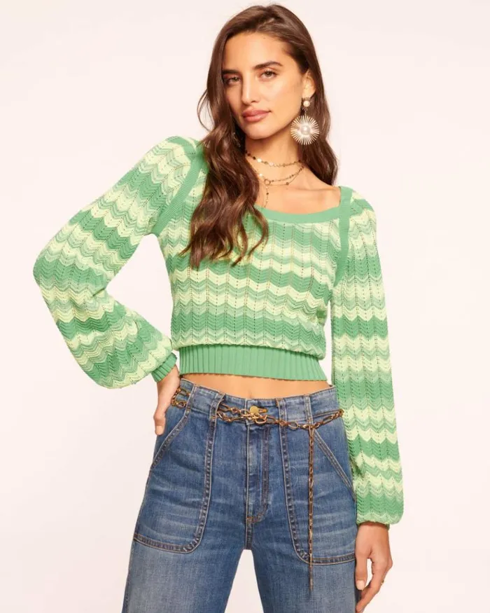 Ramy Brook Tops Women Briar Cropped Sweater Green Twist