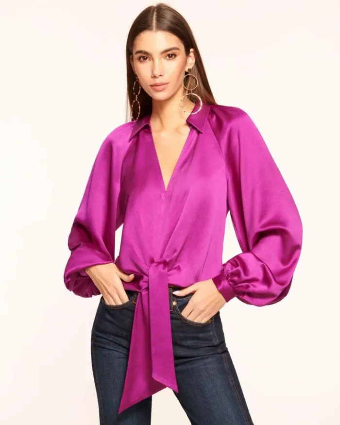 Ramy Brook Tops Women Emily Puff Sleeve Top Wild Rose