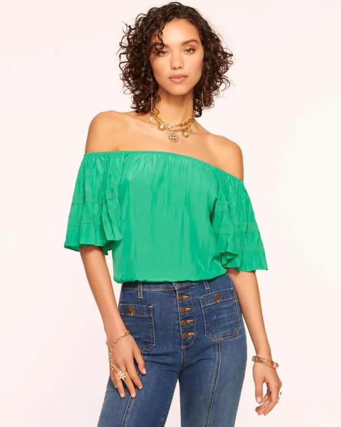 Ramy Brook Tops Women Luella OffTheShoulder Top Sea Green