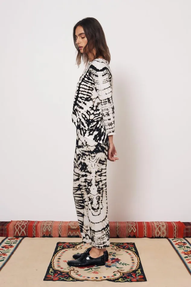 Raquel Allegra Black And Dirty White Easy Cuff Pant Women Bottoms