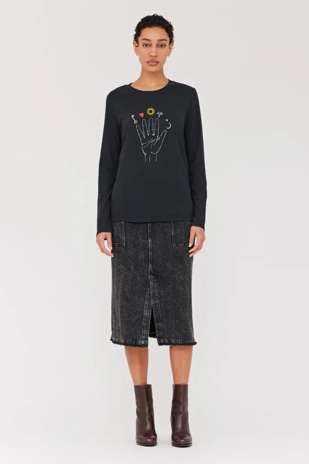 Raquel Allegra Black Cosmic Hand Tilda Tee Women TShirts